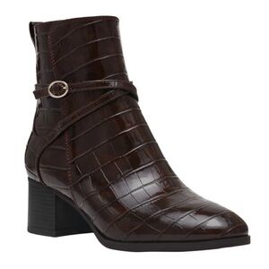 Anne Klein Chocolate Croc-Embossed Heeled Boots